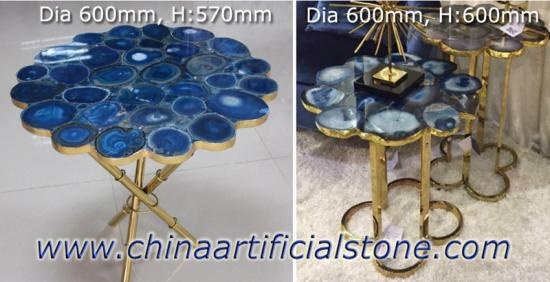 Blue Agate Semi Precious Stone Table Furniture