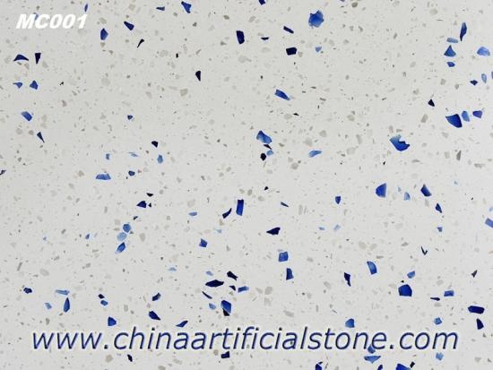 White Terrazzo Slabs and Tiles with Blue Aggregate