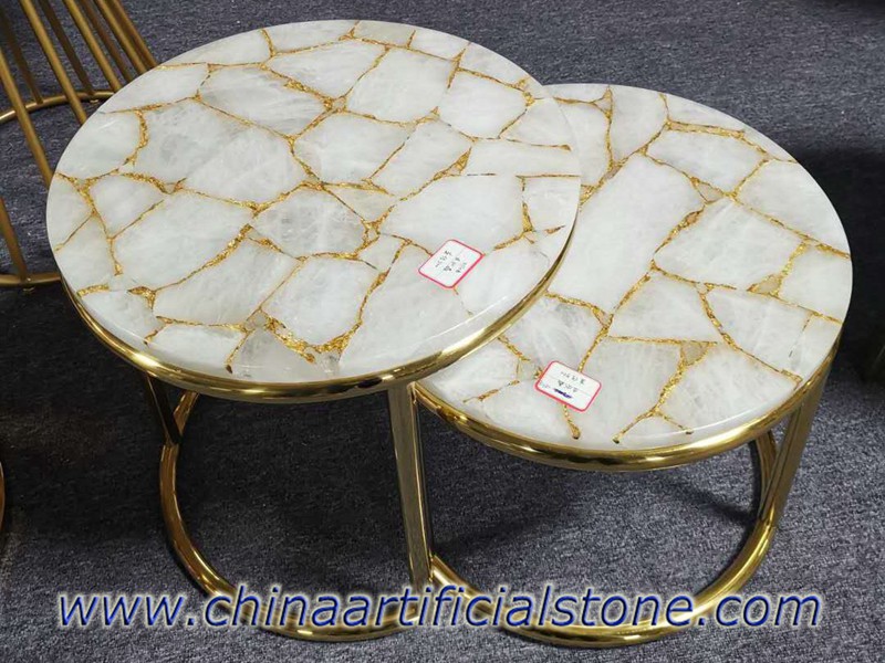 White Crystal Semiprecious Stone Side Tables