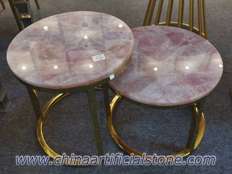 Rose Quartz Semiprecious Stone Side Tables