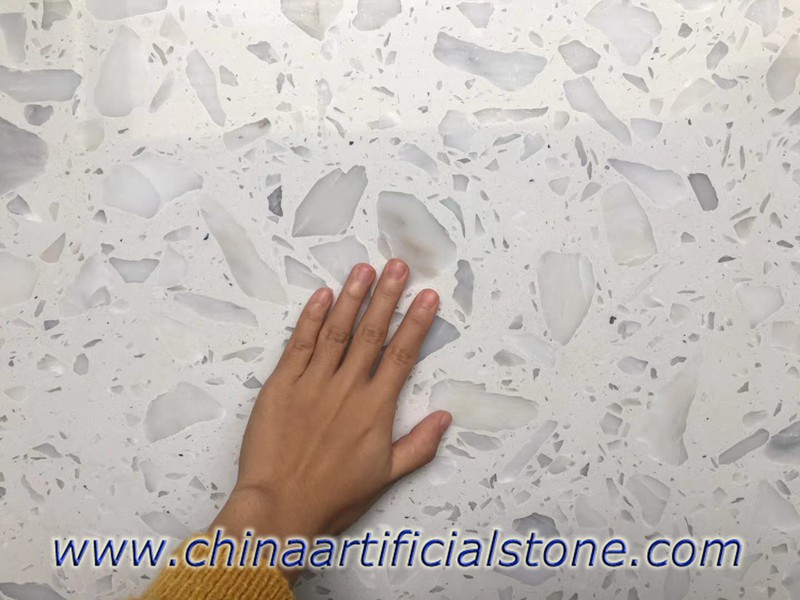 Large Aggregate White Terrazzo Tile close up