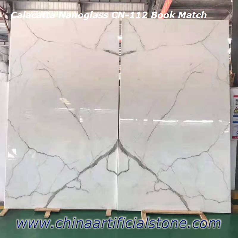 Booked Matched Calacatta Nanoglass Slabs