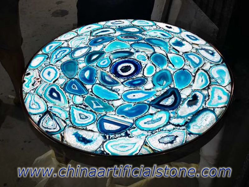 Blue Agate Round Table with backlit