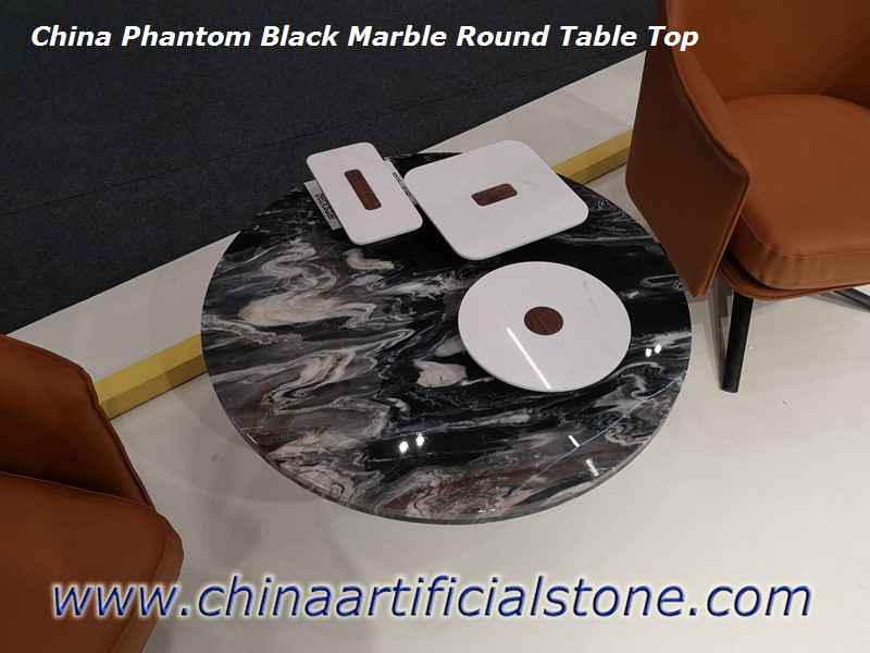 China Black With White Vein Marble Round Table Tops