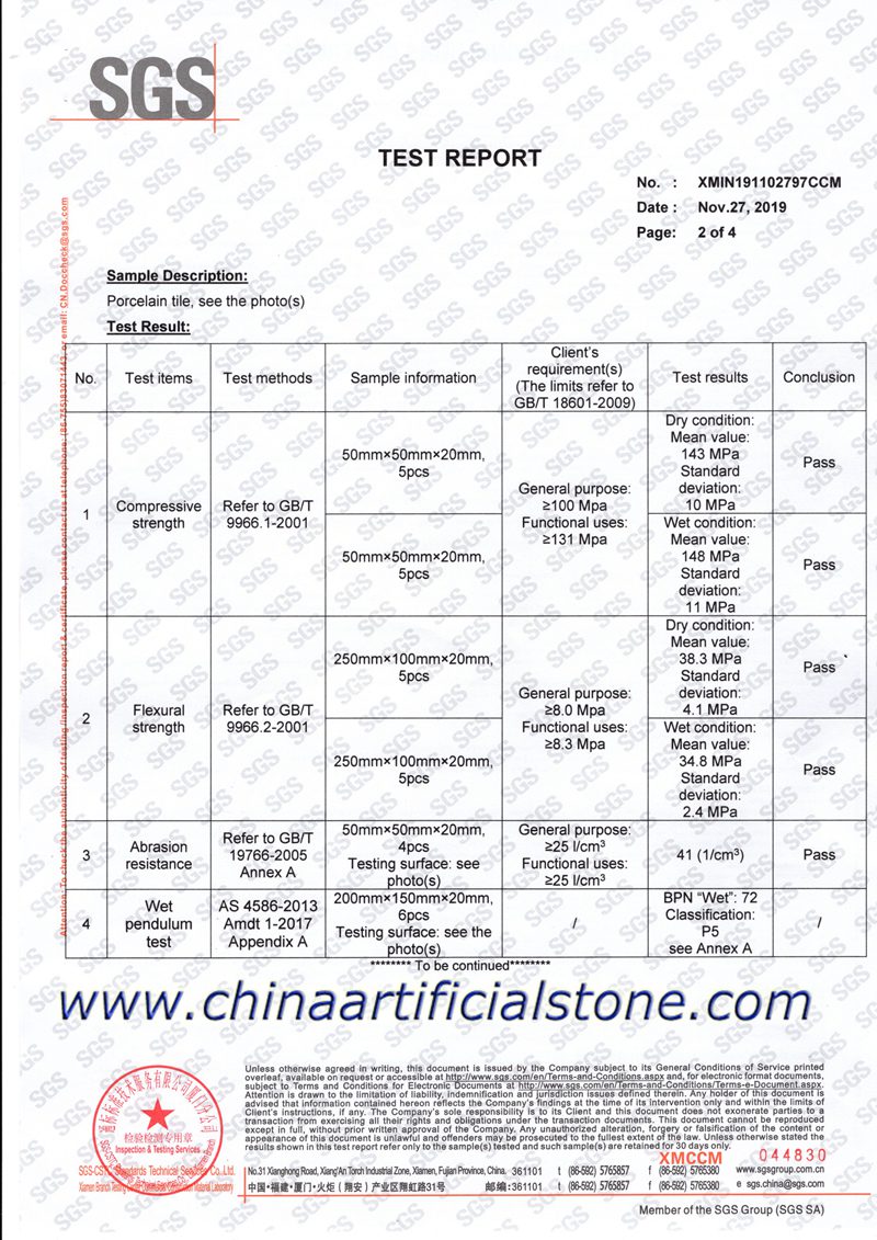 20mm Porcelain Outdoor Pavers Test Result