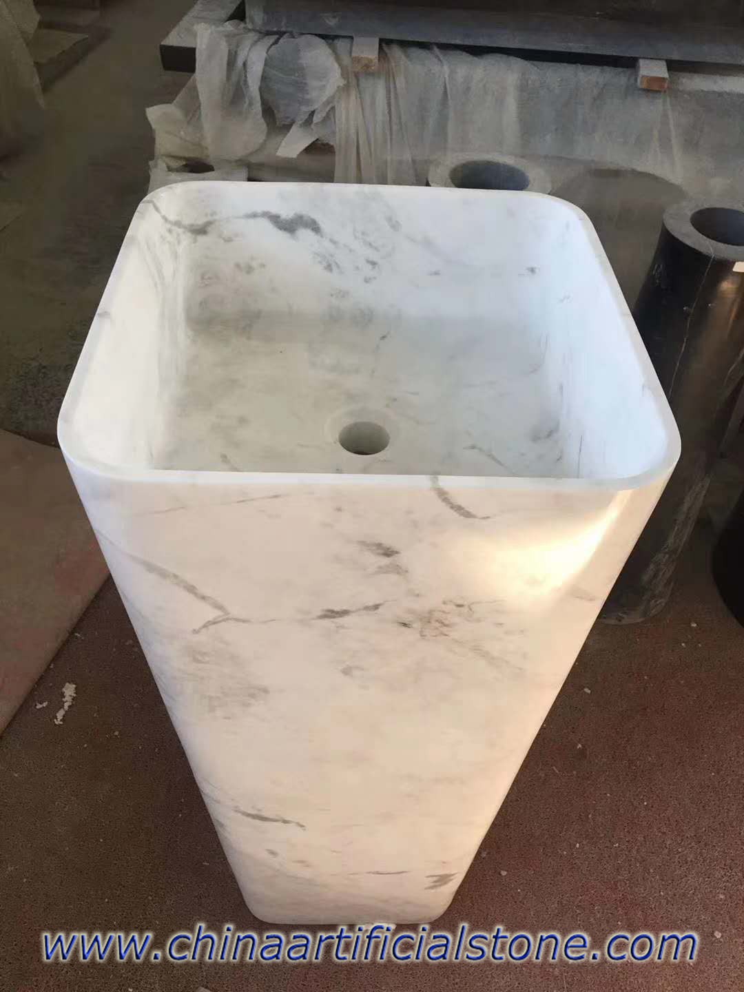 Volokas White Marble Square Pedestal Sinks