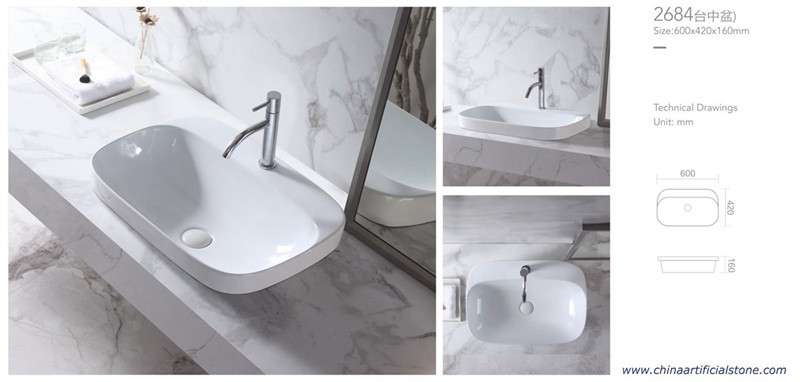 Semi Counter Wash Basin with Faucet Hole 600x420x160mm