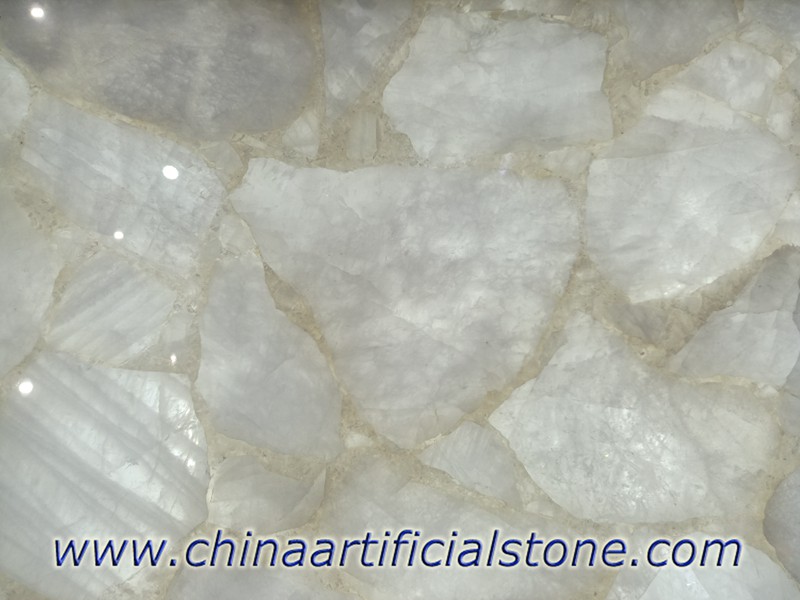 Backlit White Crystal Quartz Semi Precious Stone Slabs 