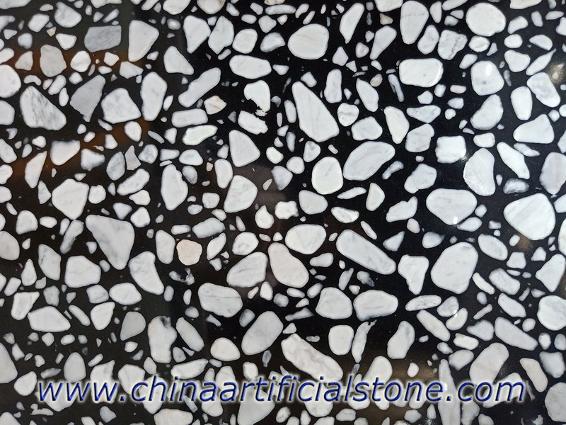 Large White Cobble Aggregate Black Artificial Marble Slabs 