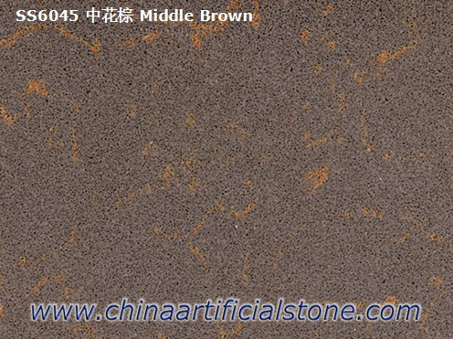 Brown With Gold Veins Quartz Stone Slabs for Countertops 
