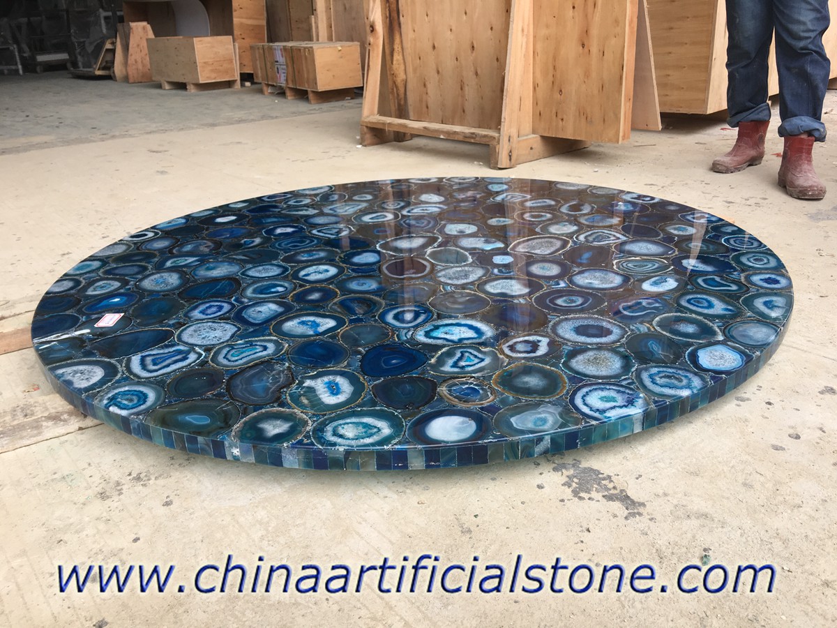 Blue Agate Round Table Tops 