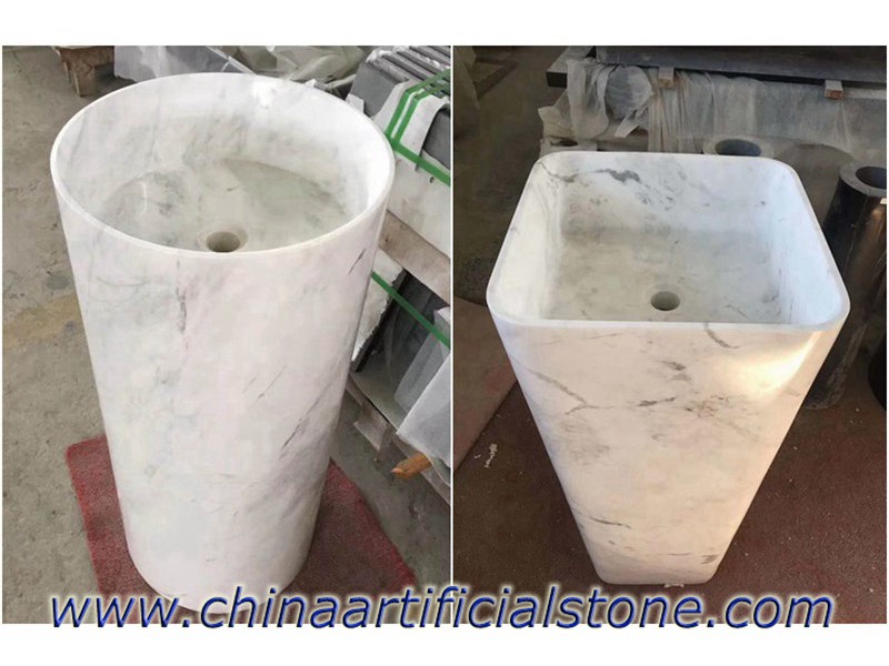 Volakas White Marble Pedestal Sinks 39x39x85cm 