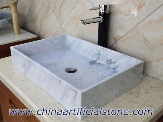 Modern Carrara White Retangle Marble Sinks 55x36x11cm