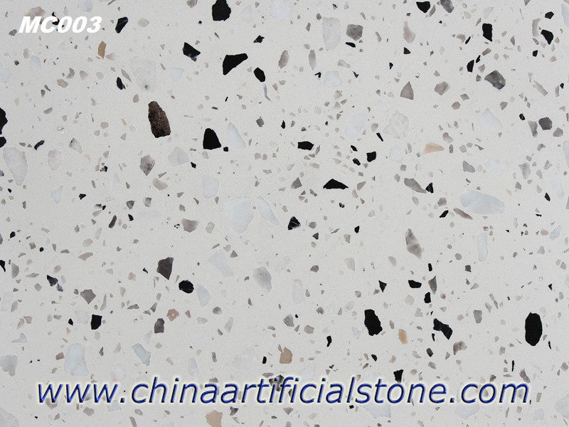 White Terrazzo Tiles Slabs with Black Marble Aggregate 