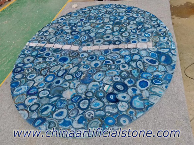 Blue Agate Rectangle Table Tops 