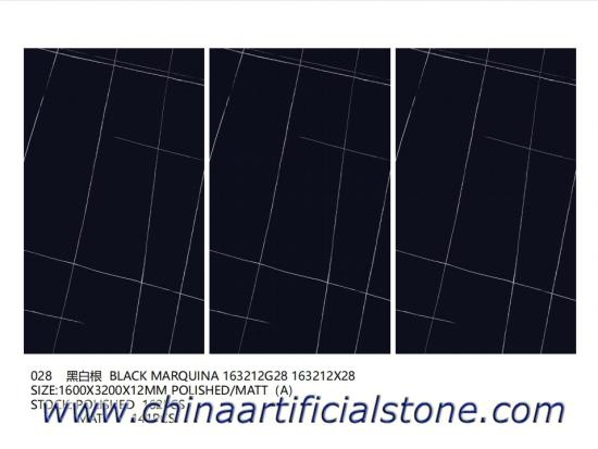 12mm Large Format Black Marquina Porcelain Slabs 1600x3200